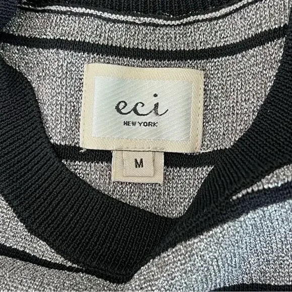 Eci Nee York Black Silver Metallic Sparkle Striped Knit Sleeveless Dress Sz M - Picture 12 of 13